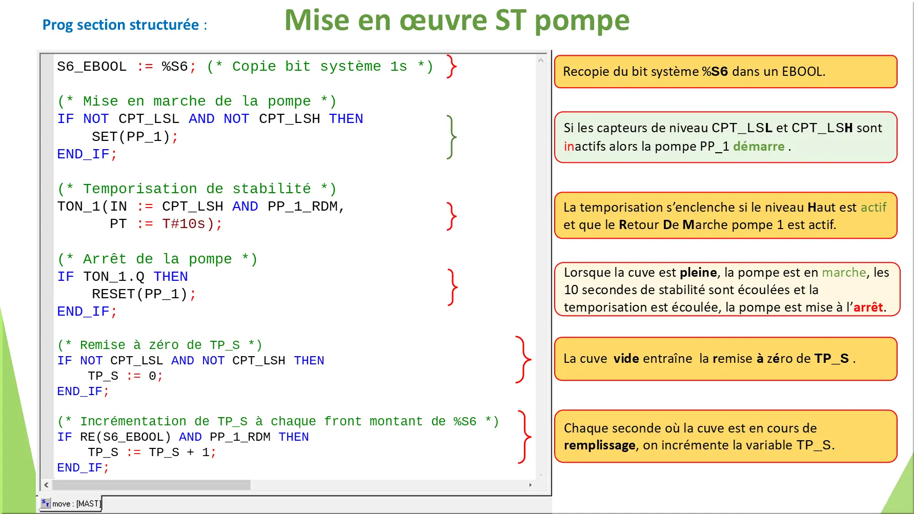 Mise en œuvre ST pompe
